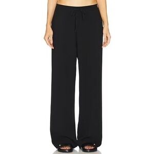 ENZA COSTA Crepe Resort Pant Womens XS Black Wide Leg Straight Drawstring NEW